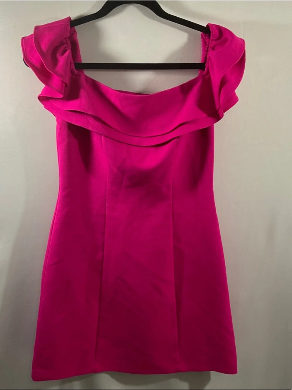 Topshop Fuchsia One-Shoulder Ruffle Mini Dress